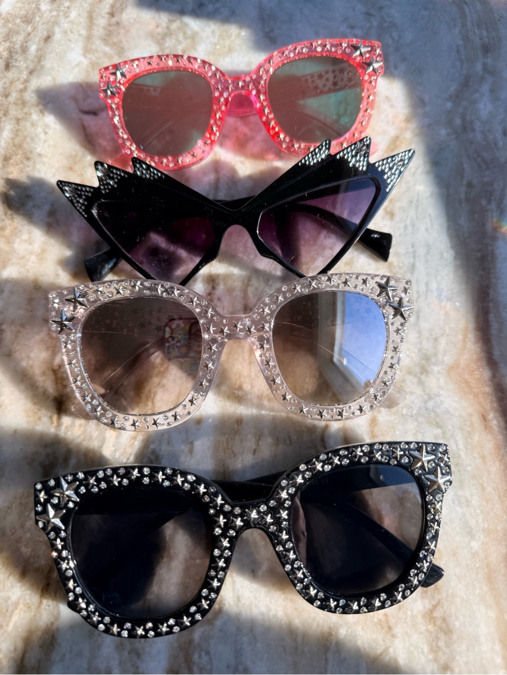 Stylish Star-Studded Pink and Black Women's Sunglasses preowned.